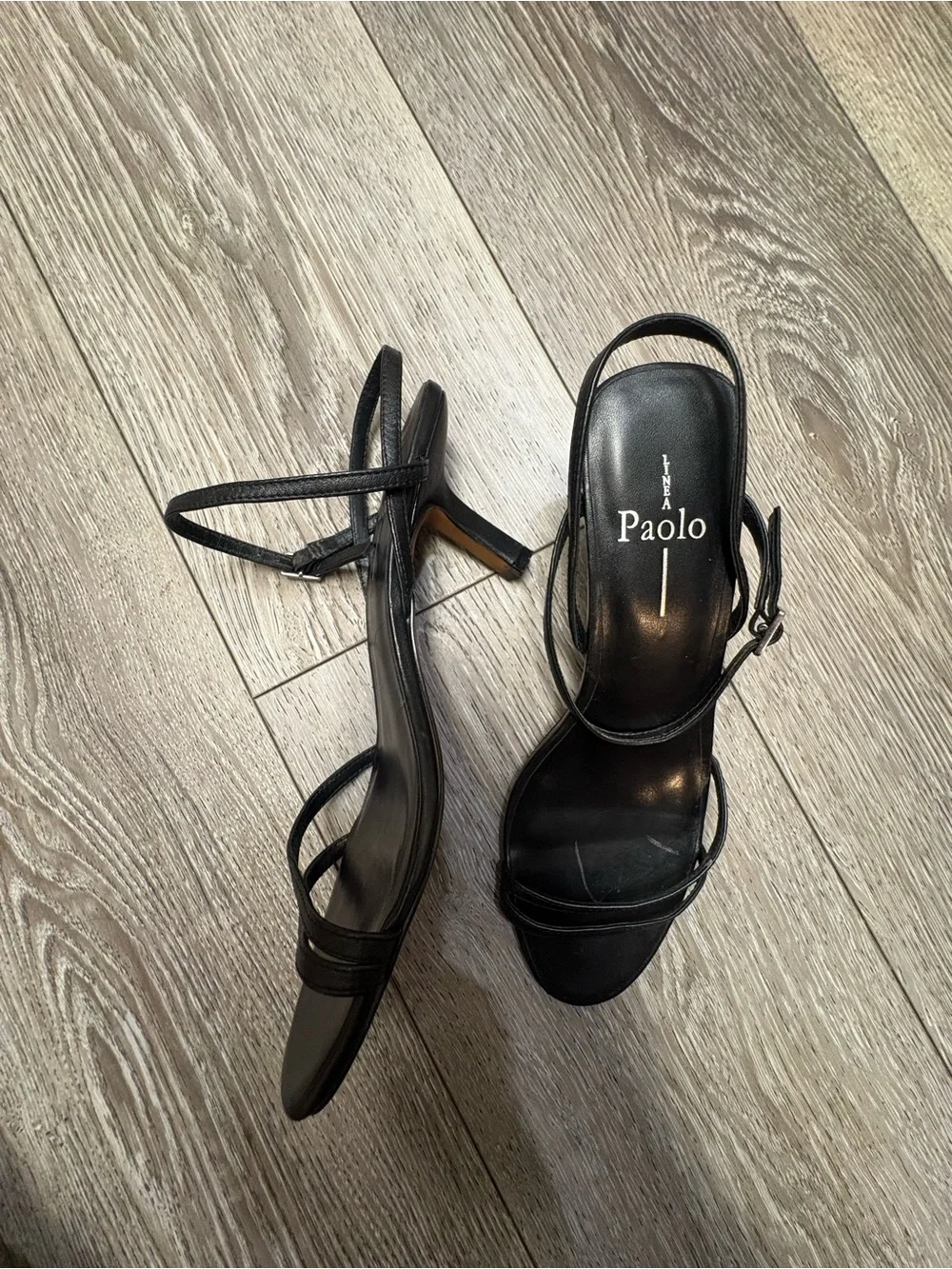 Paolo Black Minimal Strappy Slingback Heels